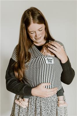 The Lori Beluga Baby Wrap | Charcoal Stripe Bamboo Baby Carrier - Beluga Baby Carriers