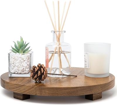 Amazon.com: Zurklulu Round 11.8 Acacia Wood Decorative Tray – Farmhouse Wood Riser Pedestal Stand for Kitchen and Bathroom Decor, Counter Display, Van