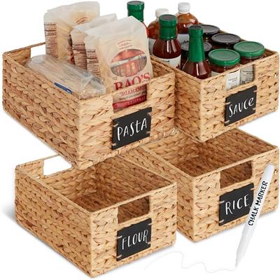 Amazon.com: Best Choice Products Set of 4 9x12in Water Hyacinth Pantry Baskets, Woven Organizers w/Chalkboard Label, Chalk Marker - Natural : Home & K