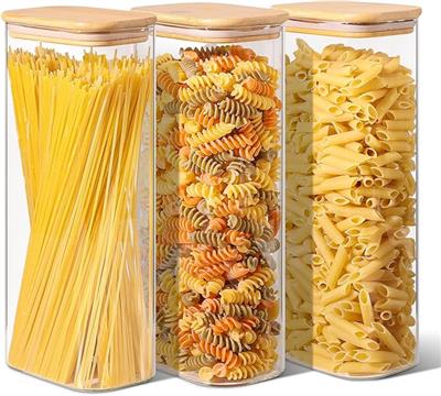Amazon.com: ComSaf 1.8Qt Rectangular Glass Food Storage Containers with Lids, 3-Piece Airtight Cereal Containers Storage, Glass Jars with Bamboo Lids,