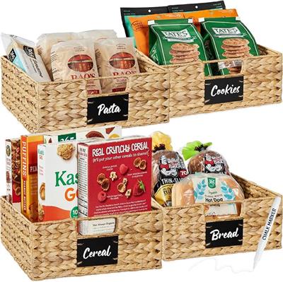 Amazon.com: Best Choice Products Set of 4 13x12in Water Hyacinth Pantry Baskets, Woven Organizers w/Chalkboard Label, Chalk Marker - Natural : Home &