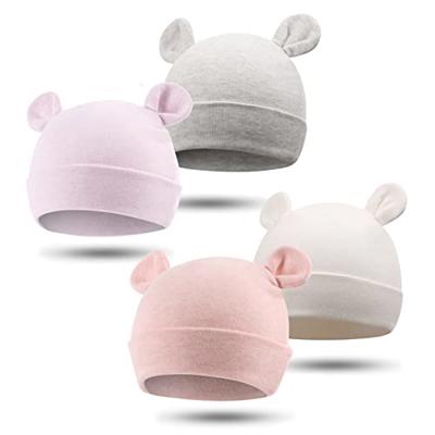 Bamery Newborn Baby Girls Hospital Hat Thick Cute Bear Ear Cotton Baby Boy Beanie for 0-6Months (as1, Age, 0_Month, 6_Months, White+Apricot Pink+Purpl
