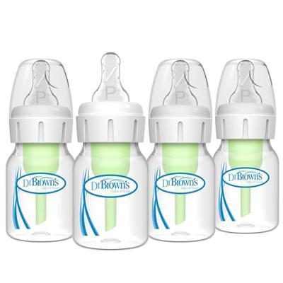 Dr. Browns Natural Flow Anti-Colic Options+ Narrow Baby Bottle, 2 oz/60 mL, with Preemie Flow Nipple, 0m+, 4 Pack