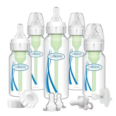 Dr. Browns Natural Flow Anti-Colic Options+ Narrow Baby Bottle Gift Set with Advantage Pacifier & Bottle Travel Caps, 0m+