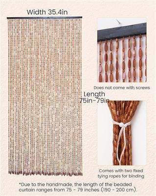 Amazon.com: Ezcasch 52 Strands 35.4 x 79 Bamboo and Wood Beaded Curtain for Doorway Handmade Natural Doorway Beads Bohemian Bamboo and Wooden Room De