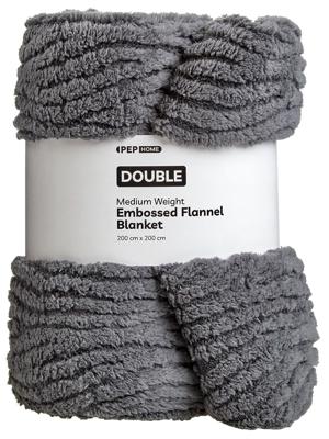 Grey Embossed Flannel Double Bed Blanket – PEP Online