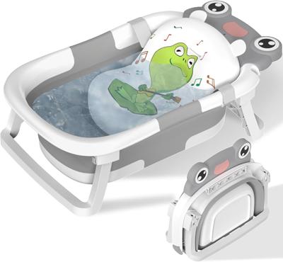 Baby Bath Tub Foldable,Bathtub Essentials for Newborn with Collapsible Bath Support and Non Slip Bath Seat Cushion Stand Pad,Folding Infant Baths Tub