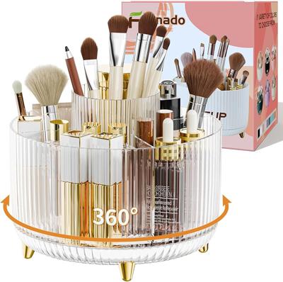 fanado 360° Rotating Makeup Organiser, Makeup Brush Holder, 5 Compartment Makeup and Skincare Storage for Vanity, Desktop, Bathroom (Clear Green) : Am