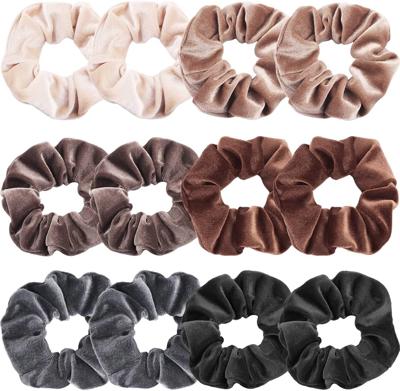 VENUSTE Scrunchies for Women, Premium Velvet Scrunchy for Hair, Neutral Colors Elastic Thick Bands, Soft Ropes Ponytail Holder Hair Accessories, 12 Pa