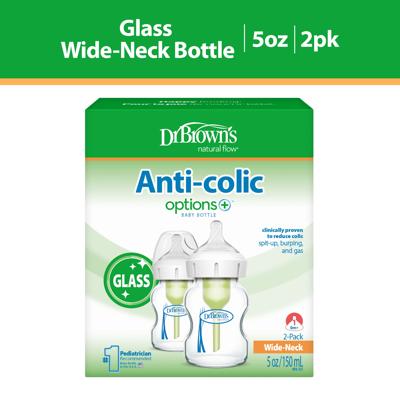 Dr. Browns Anti-Colic Options+ Wide-Neck Glass Baby Bottle, 5oz, Slow Flow Nipple, BPA Free, 0m+, 2-Pack - Walmart.com