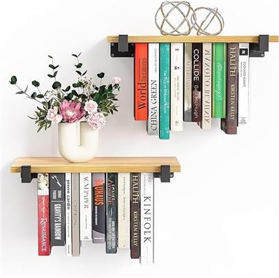 Amazon.com: NANATI 2 Set of Floating Bookshelf, Pine Wood Invisible Bookshelf, Hanging Bookshelves for Wall, Unique Space Saving Wall Bookcase (16.5L×