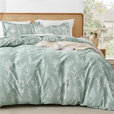 Amazon.com: MUXHOMO Duvet Cover Queen Size, Reversible Floral Green Duvet Cover Set with Zipper Closure, 3 Pieces Botanical Patterns Soft Microfiber B