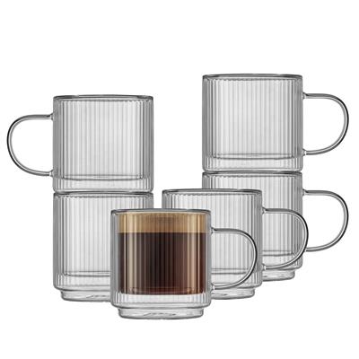 JoyJolt Haven 13.5 oz Fluted Stackable Double Wall Glass Mugs, Set of 6 | Costco