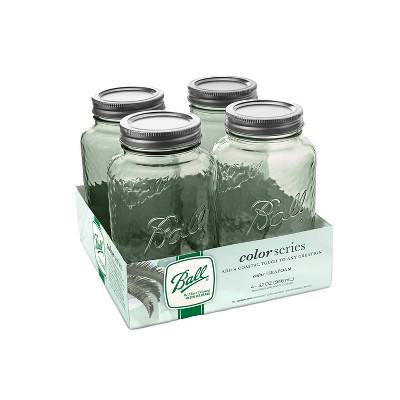 Ball 32oz 4pk Glass Regular Mouth Mason Color Jar with Lid and Band Seafoam Green : Target
