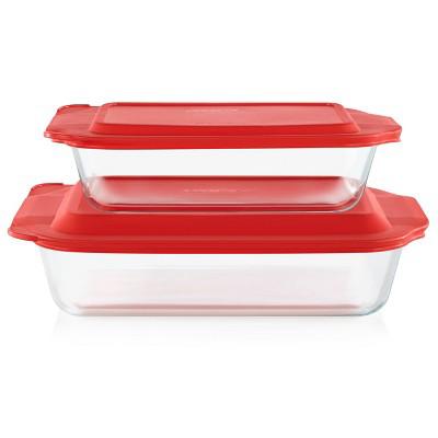 Pyrex Deep 4pc Glass Bakeware Set: Clear Baking Dishes with Lids, Dishwasher & Oven Safe : Target