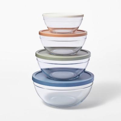 8pc Glass Set of 4 Mixing Bowls with Lids Clear - Figmint™: Microwave without Lid & Freezer Safe, Glass & Plastic : Target