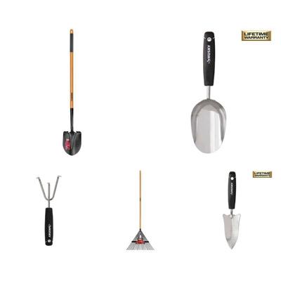 Husky Soil Scoop, 3-Tine Cultivator, Leaf Rake, Digging Shovel and Hand Transplanter Combo - The Home Depot