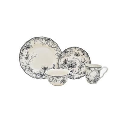 222 Fifth Adelaide Grey 16 Piece Dinnerware Set, Service for 4