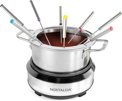 Amazon.com: Nostalgia 8-Cup Electric Fondue Pot Set for Cheese & Chocolate - 8 Color-Coded Forks, Temperature Control - Kitchen Gadgets and Appliances