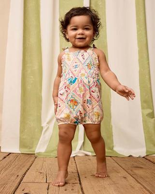 Baby Girls Sleeveless Tile Bow Shoulder Bubble Romper - Amalfi Coast - WHITE | Gymboree