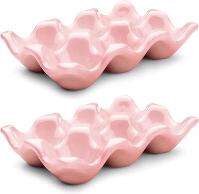 Amazon.com: Flexzion Porcelain Egg Crate - 6-Egg Capacity Ceramic Egg Tray, Half Dozen Egg Holder for Fridge, Countertop Display - Pink Decorative Ser