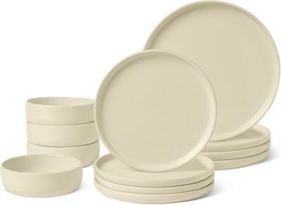 Amazon.com: Amazon Basics Glazed Stoneware Dinnerware Set, Ceramic, Dishwasher-Safe, Freezer-Safe, 4 Full Place Settings, 12-Piece, Ivory : Arts, Craf