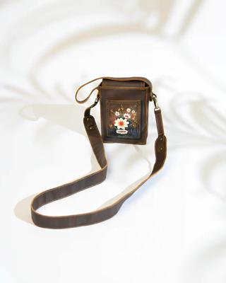 Hand Painted Bouquet Leather Mobile Bag – Totapari