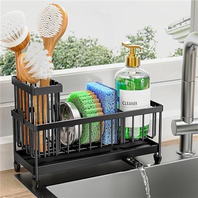 Amazon.com: Cisily Sponge Holder for Kitchen Sink, Sink Caddy Organizer with High Brush Holder, Kitchen Countertop Organizers and Storage Essentials,