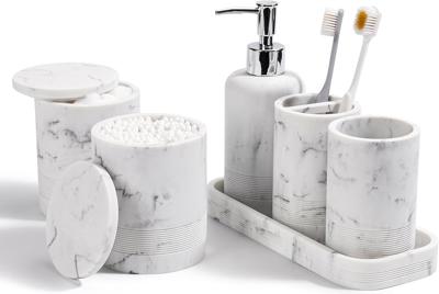Amazon.com: Bathroom Accessories Set, 6-Piece Bathroom Accessory Set, Toothbrush Holders Set, Soap Dispenser, Vanity Tray, Tumbler, Cotton Swab Jars,