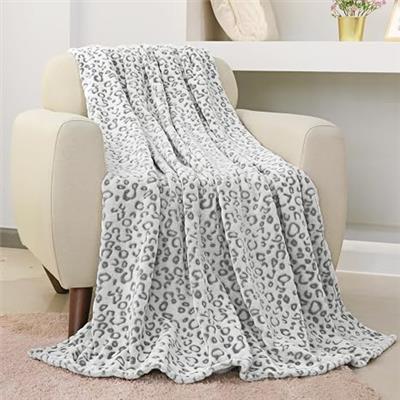 Amazon.com: FY FIBER HOUSE Flannel Fleece Leopard Print Throw Blanket Super Soft Lightweight Fluffy Throw for Couch, 40X50,Grey : Home & Kitchen