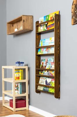 Amazon.com: Handmade Solidwood Wall Mounted Montessori Kids Bookshelf, Solid Pine 4 Tier Book Display for Children Bedroom, Nursery Furniture Bookcase