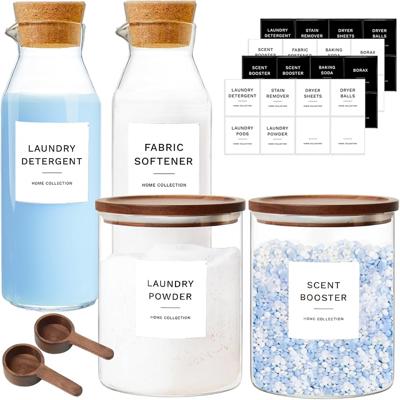 Amazon.com: Glass Laundry Storage Containers Set, 4 Pack Liquid Detergent Dispenser with Cork Lid & Laundry Room Organization Jar with Acacia Lid, Fab