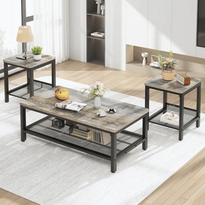 MIERES Living Room Coffee Table Set, Coffee Table and Side Table Combination, Metal Frame Coffee Table Set, Suitable for Living Rooms, Apartments, Off