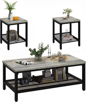 Amazon.com: AWQM Coffee Table Industrial Coffee Table with 2 Square End Side Tables, Modern Living Room Table Set with Metal Frame for Apartment Home