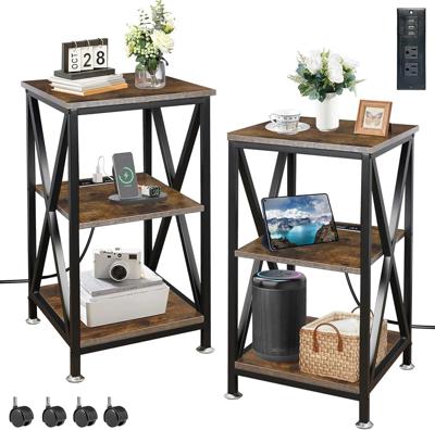 Amazon.com: TooCust End Table with Charging Station, End Tables Living Room Set of 2 Farmhouse, 12 D x 16 W x 28 H, 28 inch Tall Side Tables, Rustic