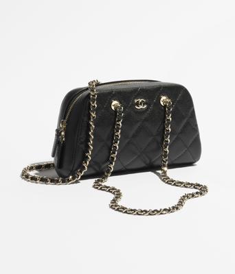 Clutch with chain - Grained shiny calfskin & gold-tone metal, black — Fashion | CHANEL