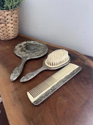 Silver Plated Vanity Set Vtg Hand Mirror Hair Brush Comb Victorian Art Nouveau - Etsy Canada