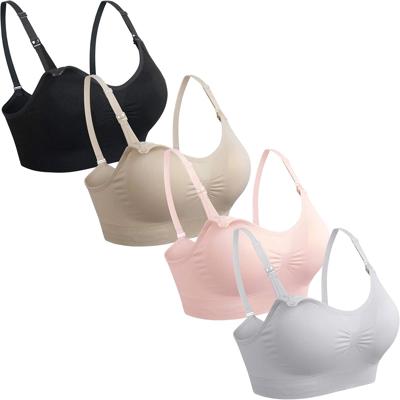 GXXGE 4Pack Nursing Bra for Breastfeeding Maternity Bras Push Up Silk Seamless Pregnancy Bralette Underwear Black Beige Grey Pink Medium at Amazon Wom