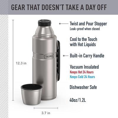 Amazon.com: THERMOS Stainless King Vacuum-Insulated Beverage Bottle, 40 Ounce, Matte Stainless Steel: Home & Kitchen