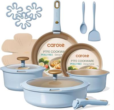 Amazon.com: CAROTE 18Pcs Pots and Pans Set, Nonstick Cookware Set Detachable Handle, kitchen Pan Set, Induction kitchen cookware Non Stick, RV Cookwar
