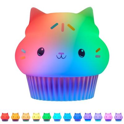 Lights By Night Gabbys Dollhouse Cakey Cat Squishy, Night Light, Color-Changing Table Lamp for Childrens Bedroom, Bathroom, Playroom, Battery Option