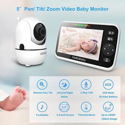 Amazon.com: HelloBaby No WiFi Baby Monitor 5 Screen 30-Hour Battery Pan-Tilt-Zoom Video Upgrade with Camera and Audio, Night Vision, VOX, 2-Way Talk,