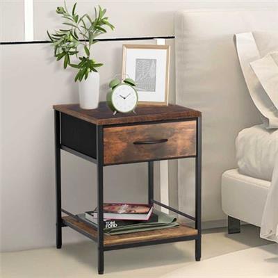 Side Table 2 Set NightStand End Table Bedside Table with Fabric Drawer