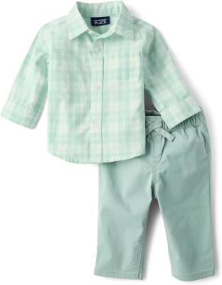 Amazon.com: The Childrens Place,Baby Boys,and Newborn Long Sleeve Top and Pants,2-Piece Outfit Set,Mint Plaid,9 Months,12 Months: Clothing, Shoes & J