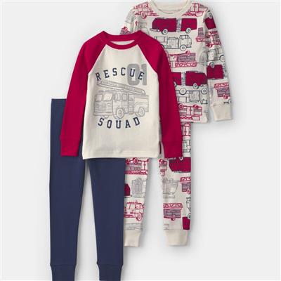 Toddler Boy 4-Piece Rescue Squad 100% Cotton Snug Fit Pyjama Set - Red/Cream | Carter’s Oshkosh Canada