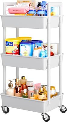 Amazon.com: Pipishell 3 Tier Rolling Cart Organizer, Plastic Rolling Cart with Lockable Wheels & Reinforced Handle, Lightweight Utility Cart Storage C