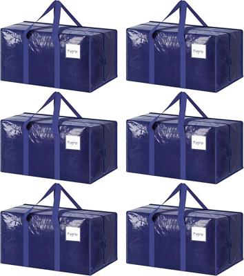 Amazon.com: 6 Pack Extra Heavy Duty Large Moving Bags with Strong Zipper & Comfortable Handles, Sturdy & Durable Clothes Storage Bags Totes Bins, Blue