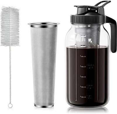 Amazon.com: VA1KENE Cold Brew Coffee Maker 64oz, Iced Coffee Maker with 304 Stainless Steel Filter, Mason Jar Pitcher with Lid and Spout (Black) : Hom