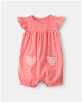 Baby Girl Little One Rib Short-Sleeve Romper - Pink | Carter’s Oshkosh Canada