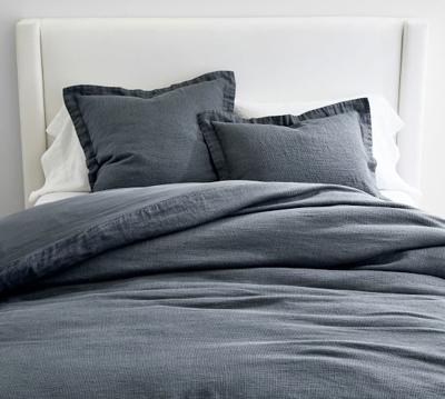 Steel Blue King European Flax Linen Waffle Duvet Cover | Pottery Barn